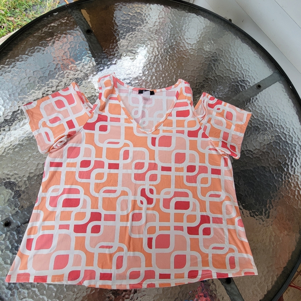 Arabella Size 2X Geometric Pattern Top - Pink and Orange
